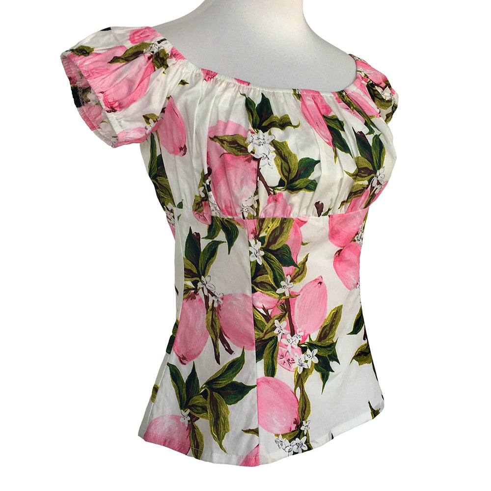 Women's Off Shoulder Lemon Print Blouse, Summer Casual Ruffle Sleeve Crop Top for Vacation