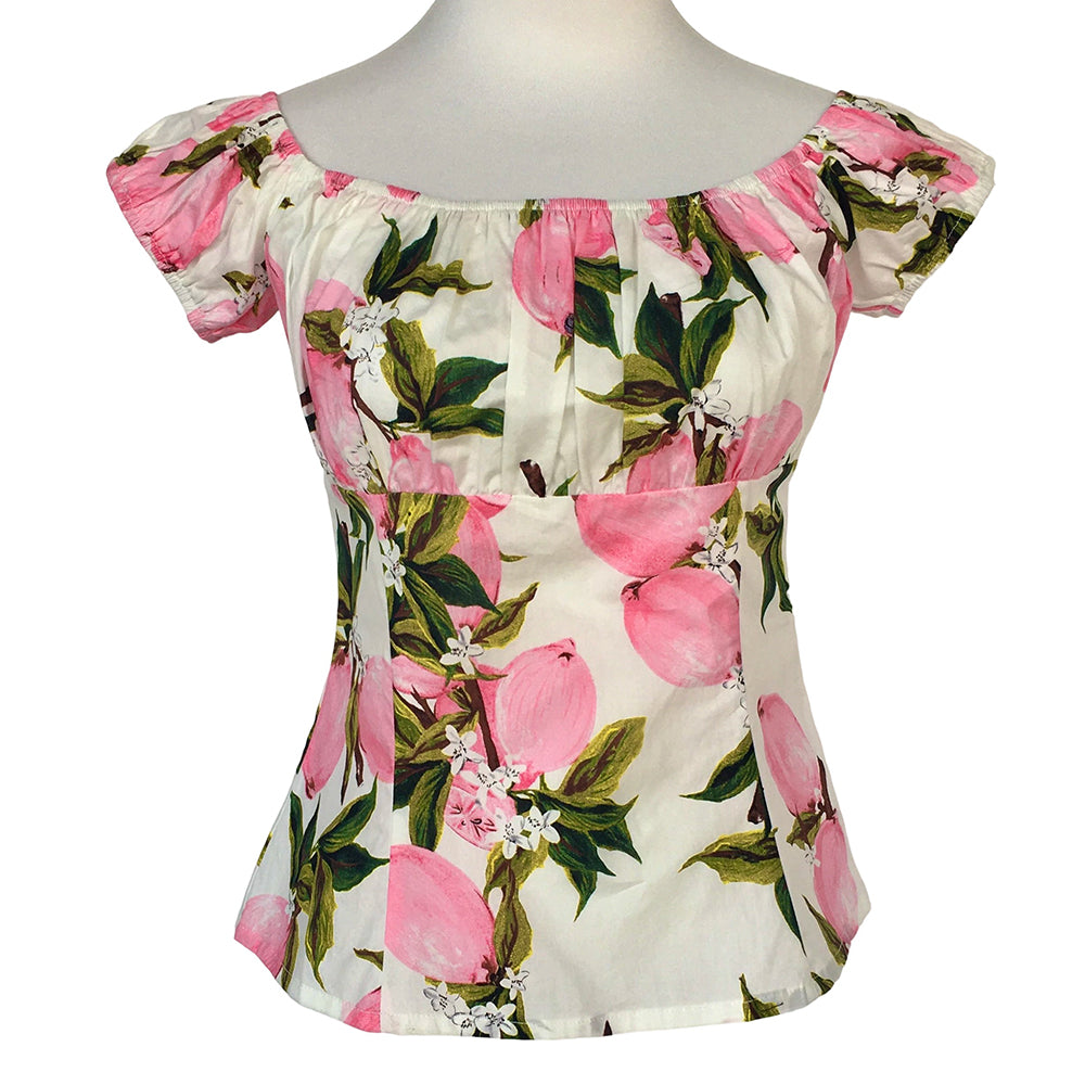 Women's Off Shoulder Lemon Print Blouse, Summer Casual Ruffle Sleeve Crop Top for Vacation