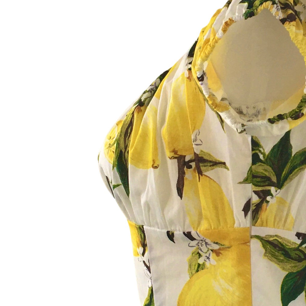 Lemon Print Off-Shoulder Summer Blouse | Retro Vacation Shirt for Women