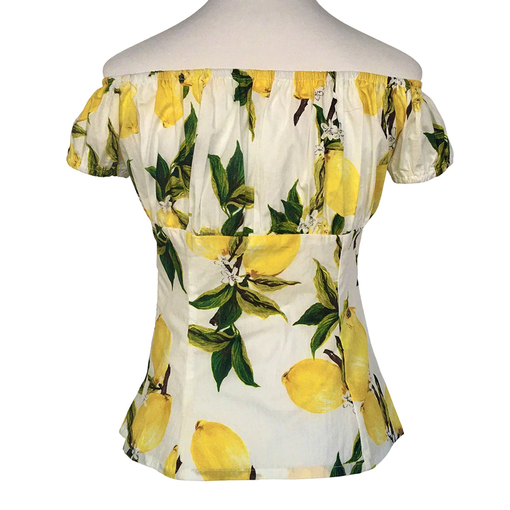 Lemon Print Off-Shoulder Summer Blouse | Retro Vacation Shirt for Women