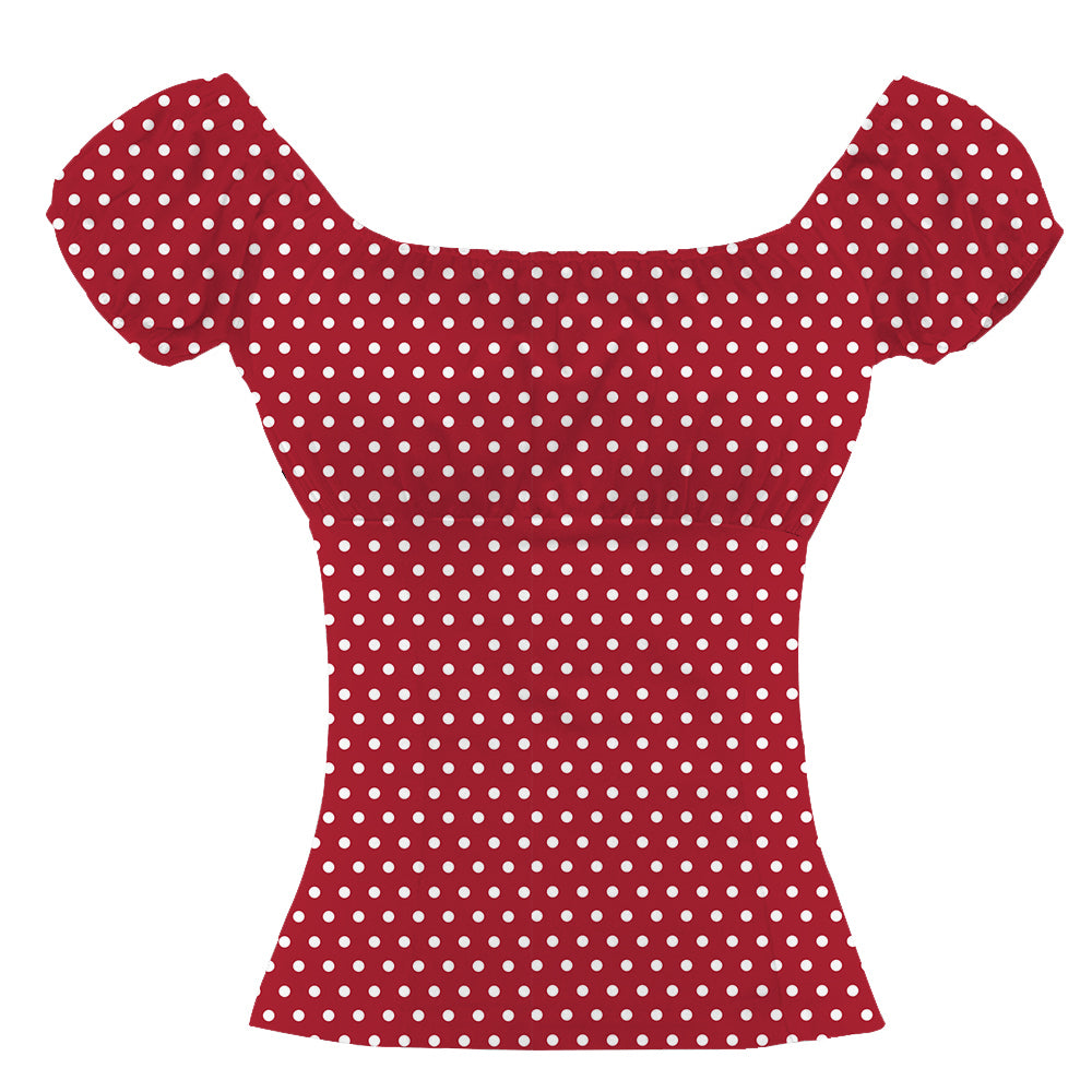 Off Shoulder Peasant Tops Polka Dot Rockabilly 1950s 1960s Style Cotton Blouse