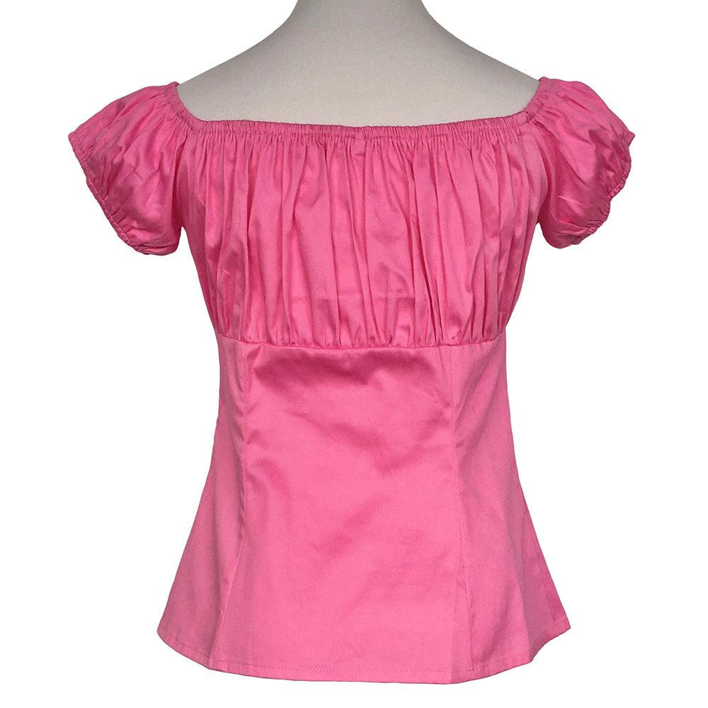 Trendy Chic Pink Off-Shoulder Blouse - Ruched Puff Sleeve Spring Summer Top, Unique Fit Cinched Waist Blouse for Date Night Brunch Street Style, Small-Batch Customizable & In-Stock