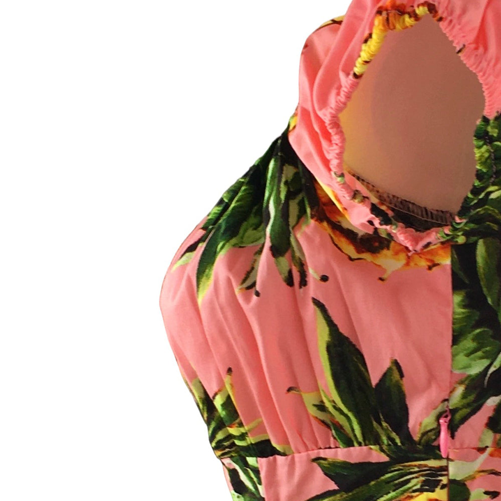 Rockabilly Pinup Pink Pineapple Off Shoulder Top - 1950s Vintage Retro Flattering Ruched Blouse