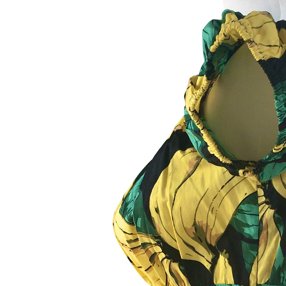 Vintage Banana Print Off-Shoulder Top for Women | Retro Slim-Fit Short Sleeve Blouse (Original Design, Drop Shipping & Small Batch Custom)