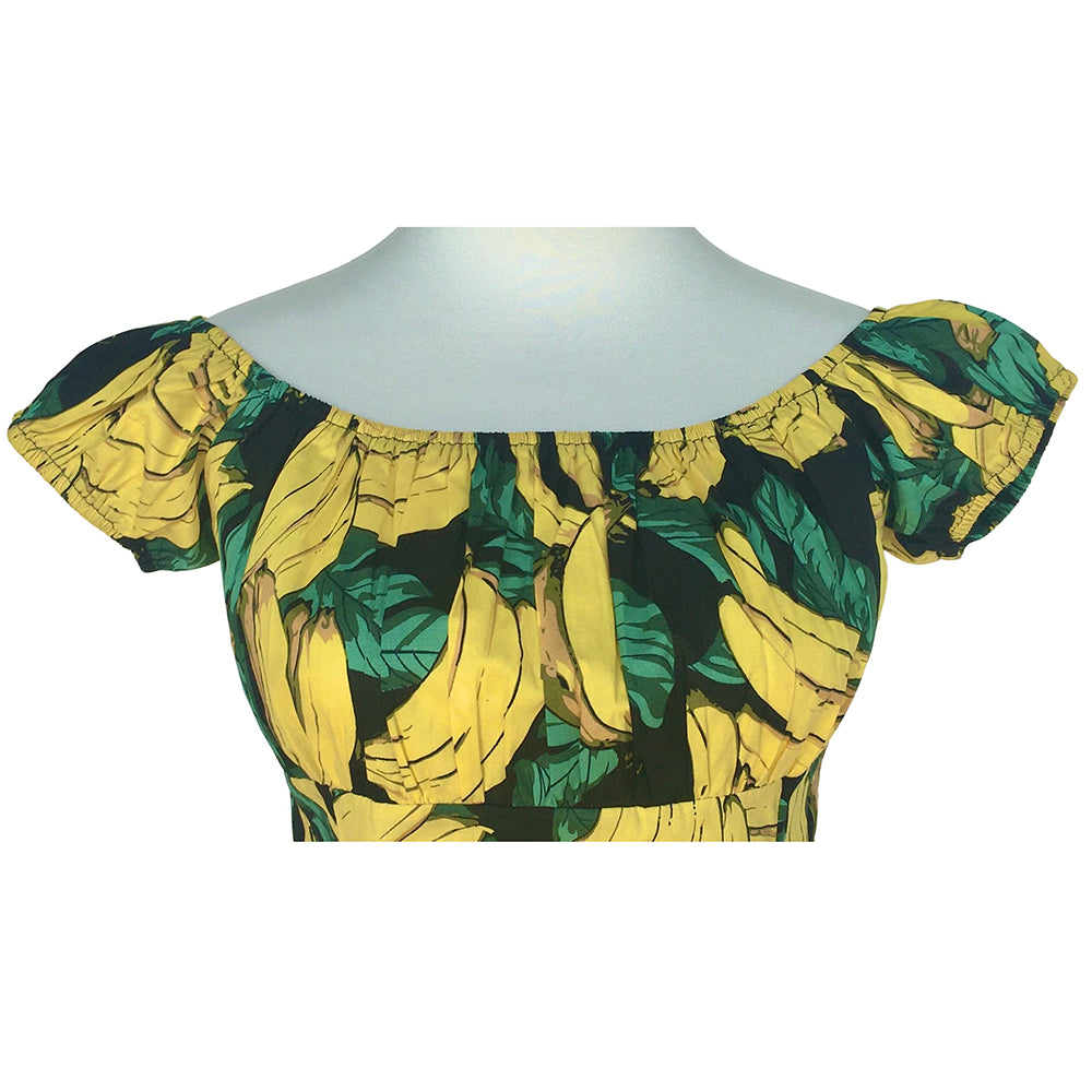 Vintage Banana Print Off-Shoulder Top for Women | Retro Slim-Fit Short Sleeve Blouse (Original Design, Drop Shipping & Small Batch Custom)