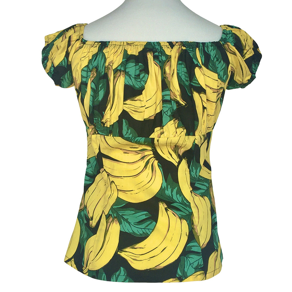 Vintage Banana Print Off-Shoulder Top for Women | Retro Slim-Fit Short Sleeve Blouse (Original Design, Drop Shipping & Small Batch Custom)