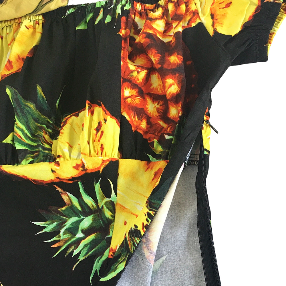 Vintage Rockabilly Pinup Pineapple Print Off-Shoulder Blouse Women's Original Design Customizable Top