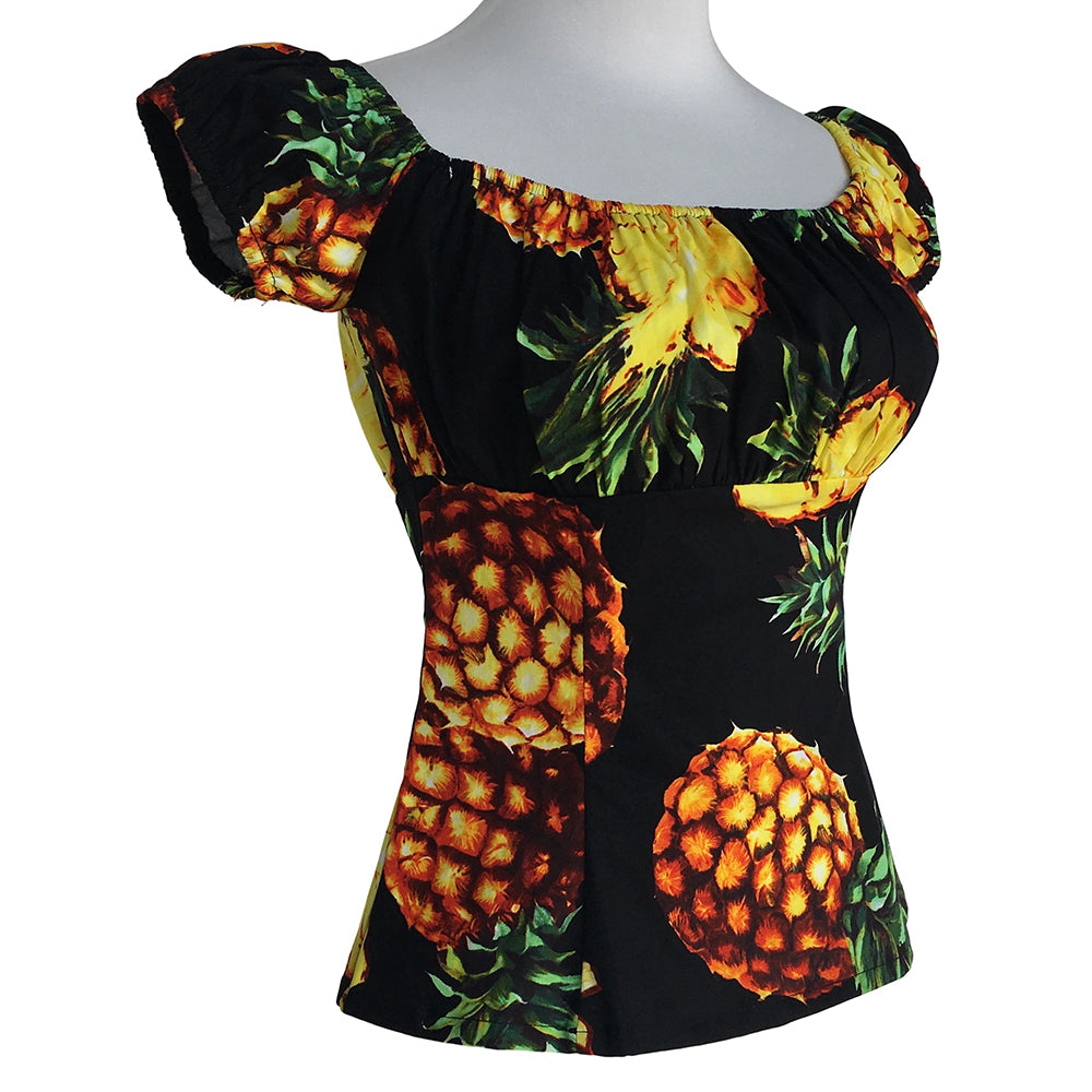 Vintage Rockabilly Pinup Pineapple Print Off-Shoulder Blouse Women's Original Design Customizable Top