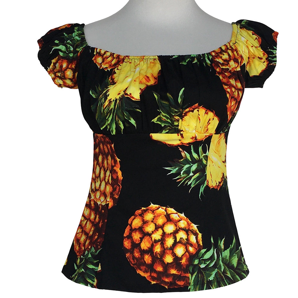 Vintage Rockabilly Pinup Pineapple Print Off-Shoulder Blouse Women's Original Design Customizable Top