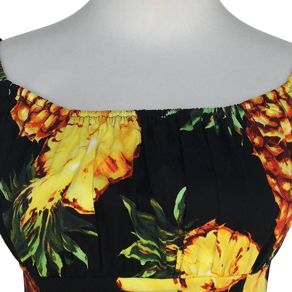 Vintage Rockabilly Pinup Pineapple Print Off-Shoulder Blouse Women's Original Design Customizable Top