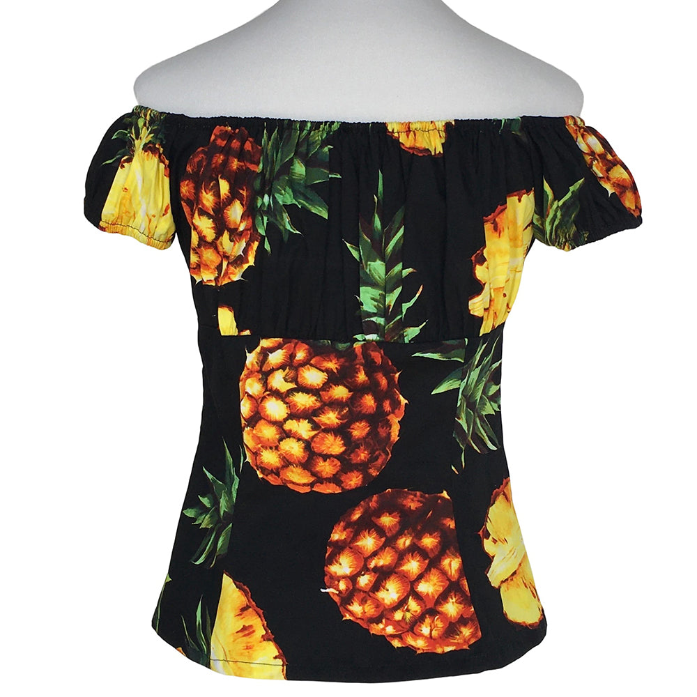 Vintage Rockabilly Pinup Pineapple Print Off-Shoulder Blouse Women's Original Design Customizable Top