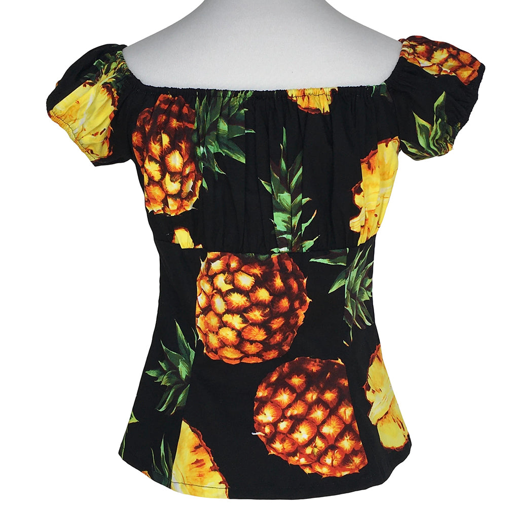 Vintage Rockabilly Pinup Pineapple Print Off-Shoulder Blouse Women's Original Design Customizable Top