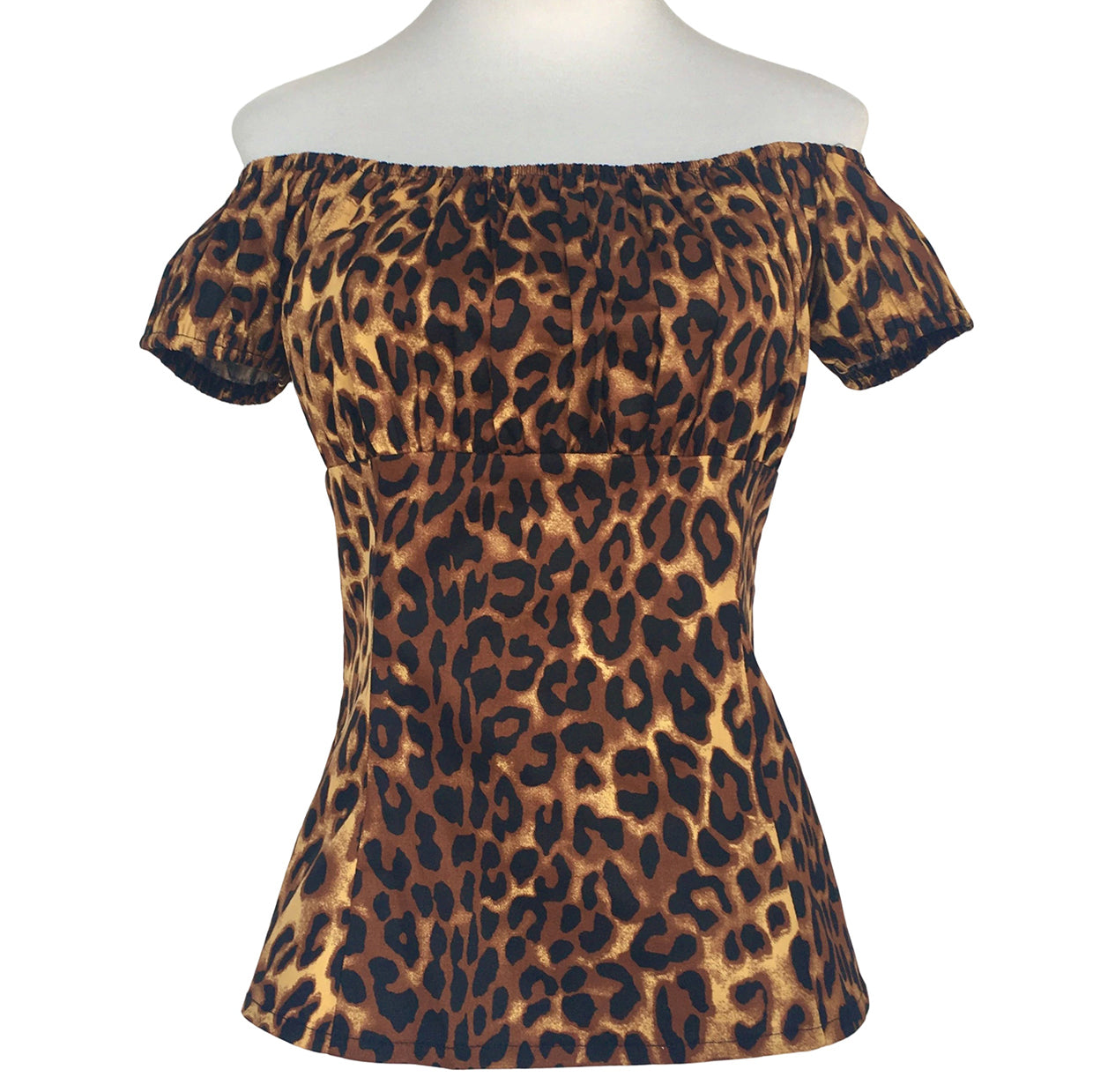 Vintage Leopard Print Off Shoulder Top Women's Slim Fit Short Sleeve Blouse Retro Style Party Casual Shirt