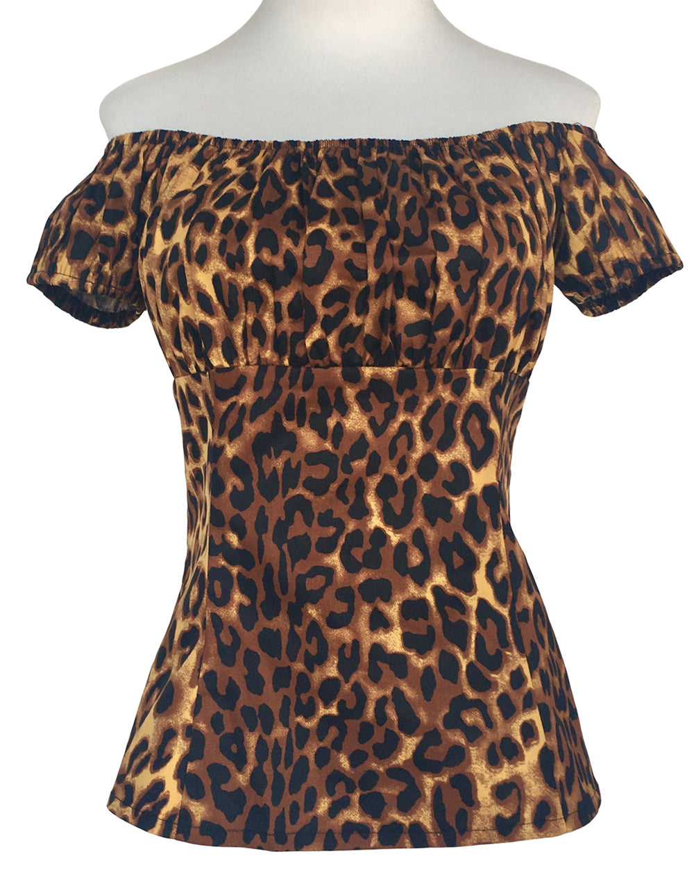 Vintage Leopard Print Off Shoulder Top Women's Slim Fit Short Sleeve Blouse Retro Style Party Casual Shirt