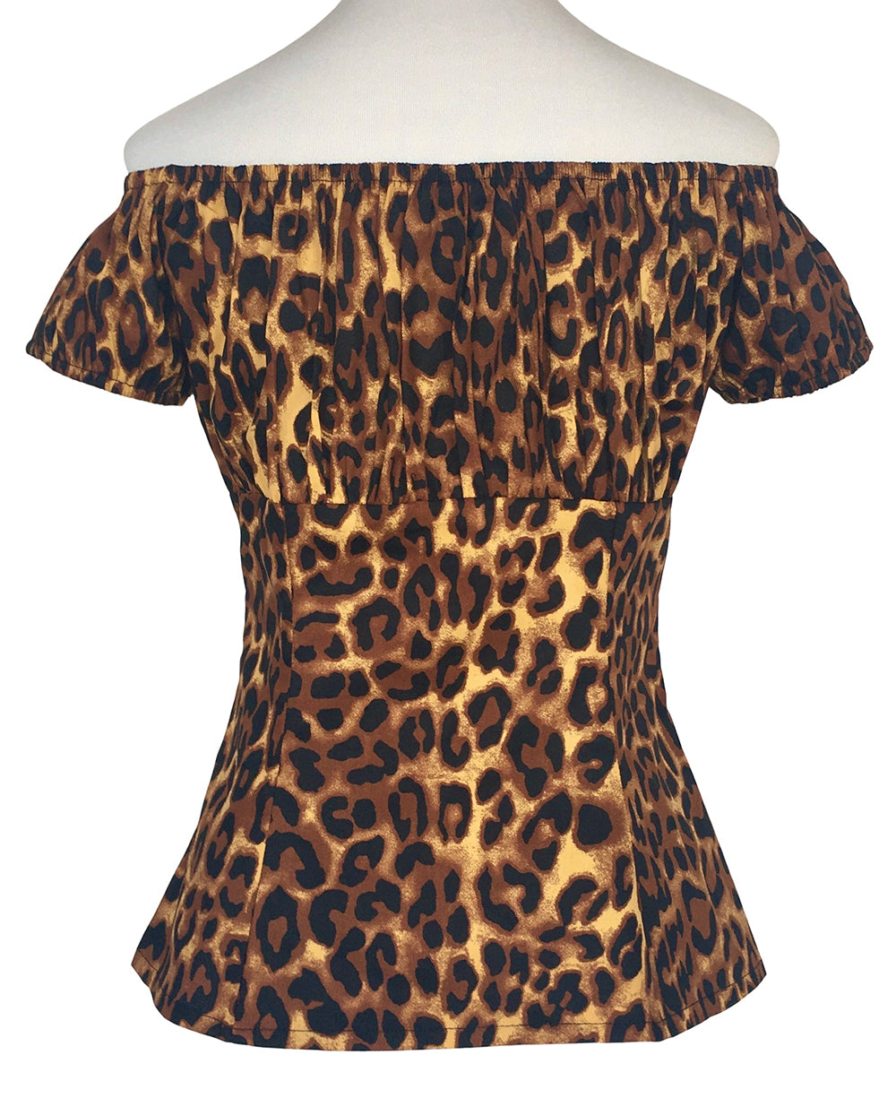 Vintage Leopard Print Off Shoulder Top Women's Slim Fit Short Sleeve Blouse Retro Style Party Casual Shirt