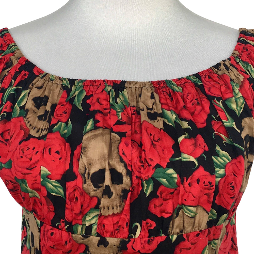 Women's Gothic Skull & Rose Off Shoulder Top, Vintage Punk Bardot Blouse, Retro Dark Academia Short Sleeve Crop Top for Casual/Party