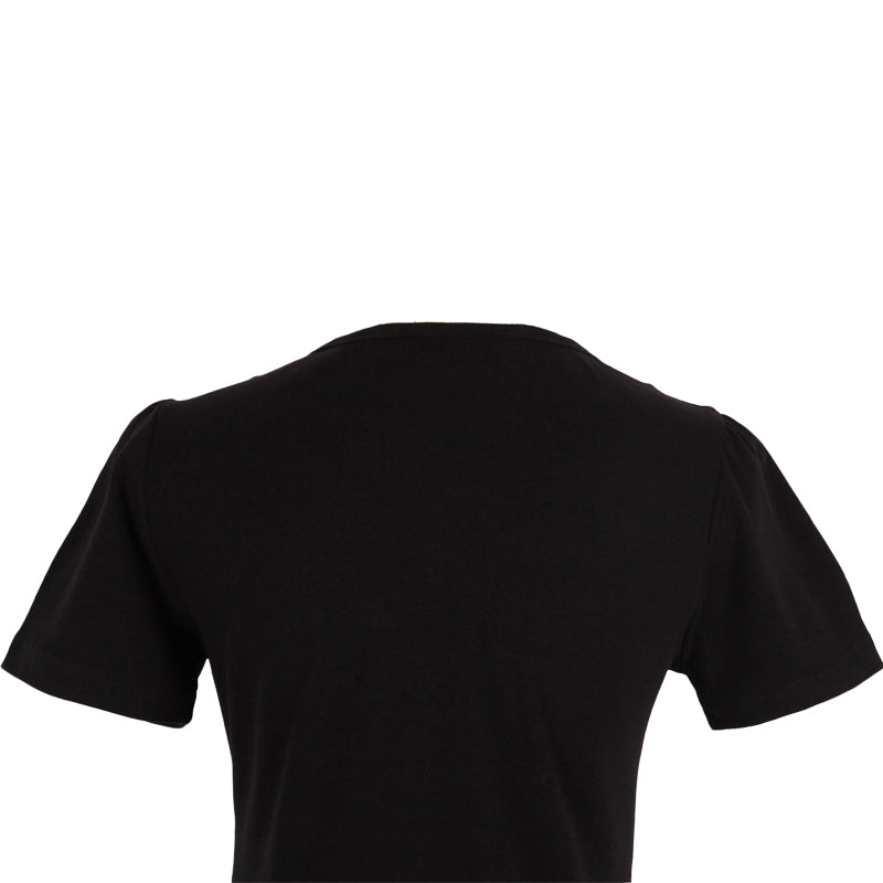 Women Black Sweetheart Neck Notched Shoulder Puff Short Sleeve Fitted Retro Tee