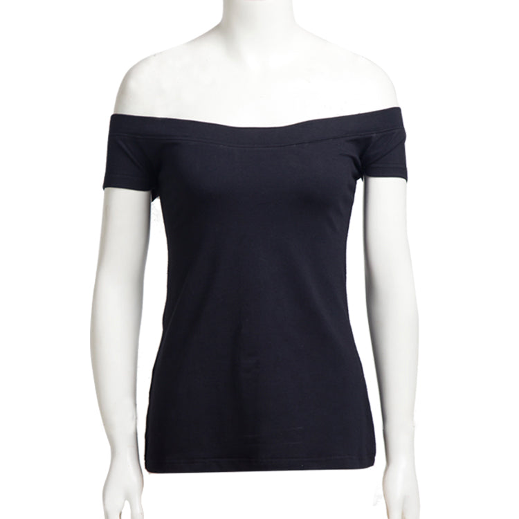 Women's Black Off - Shoulder Slim Fit Short - Sleeve Casual Top, Basic Solid Color T - shirt for Daily Wear