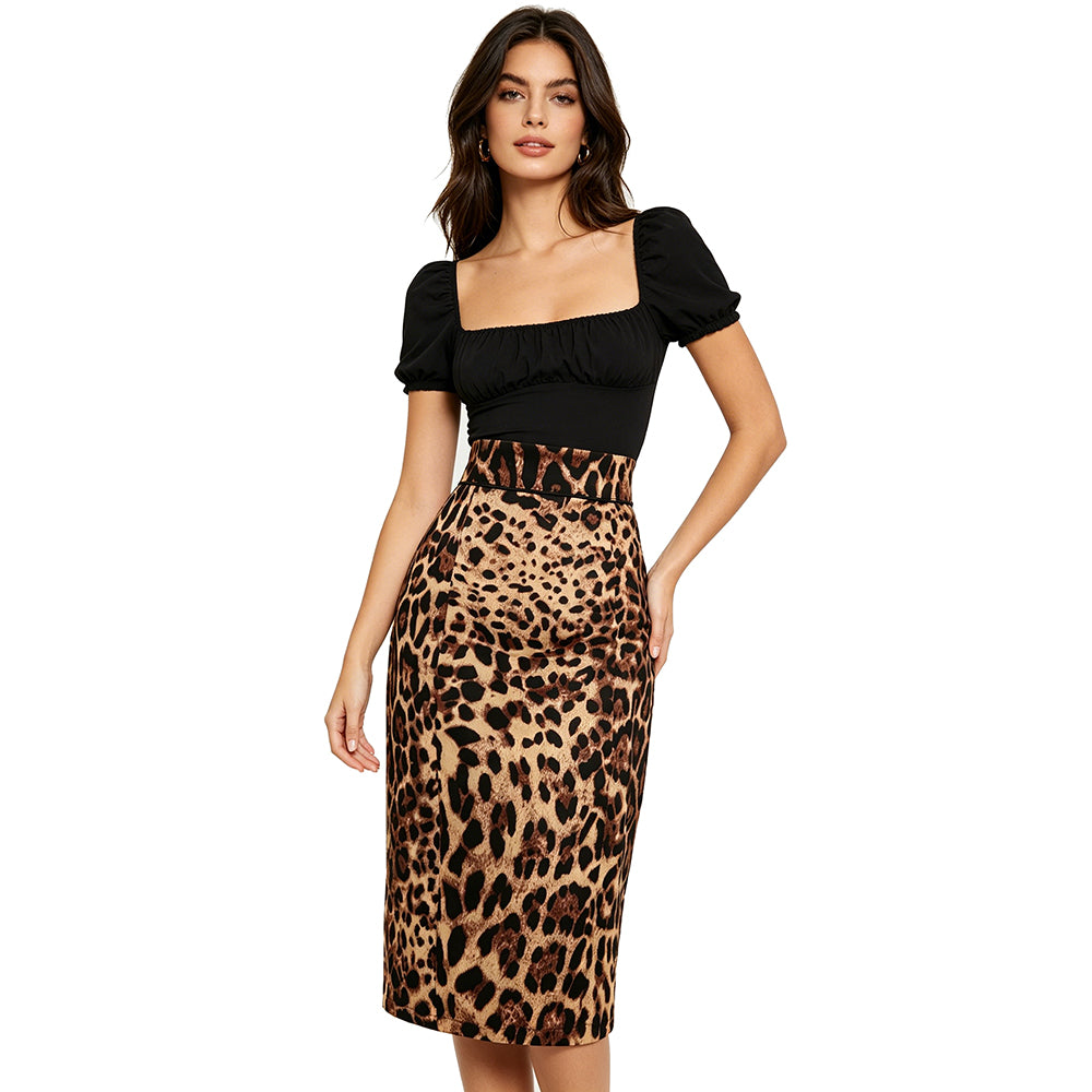 Vintage Leopard Print High Waisted Midi Skirt – Sexy Bodycon Office Pencil Skirt