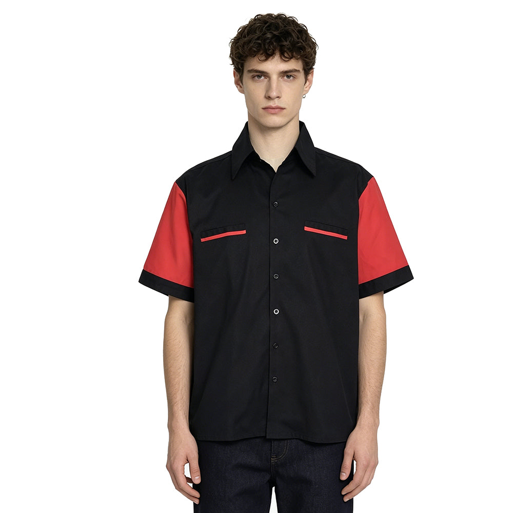 Men's Black & White Color Block Bowling Shirt – Retro 50s Short Sleeve Button Down