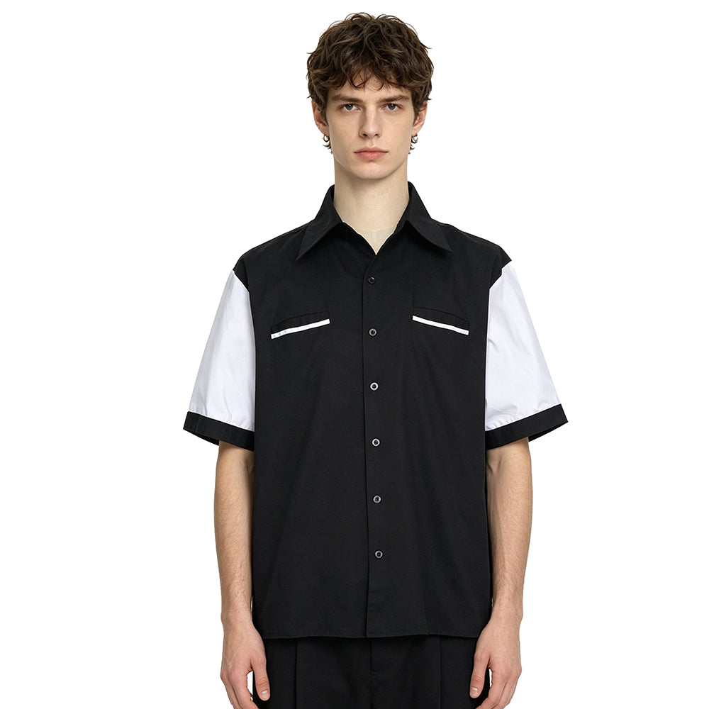 Men's Black & White Color Block Bowling Shirt – Retro 50s Short Sleeve Button Down