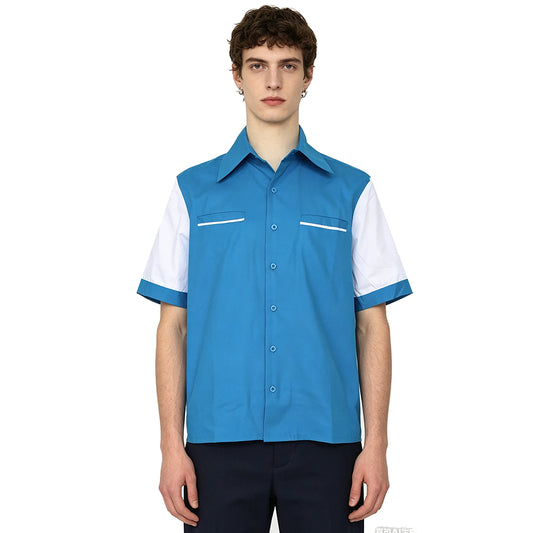 Men's Black & White Color Block Bowling Shirt – Retro 50s Short Sleeve Button Down