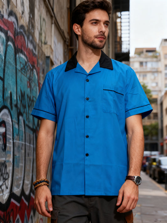 Retro Party Stage Work Shirt for Men - Short Sleeve Cotton Vintage Fashion Casual Top