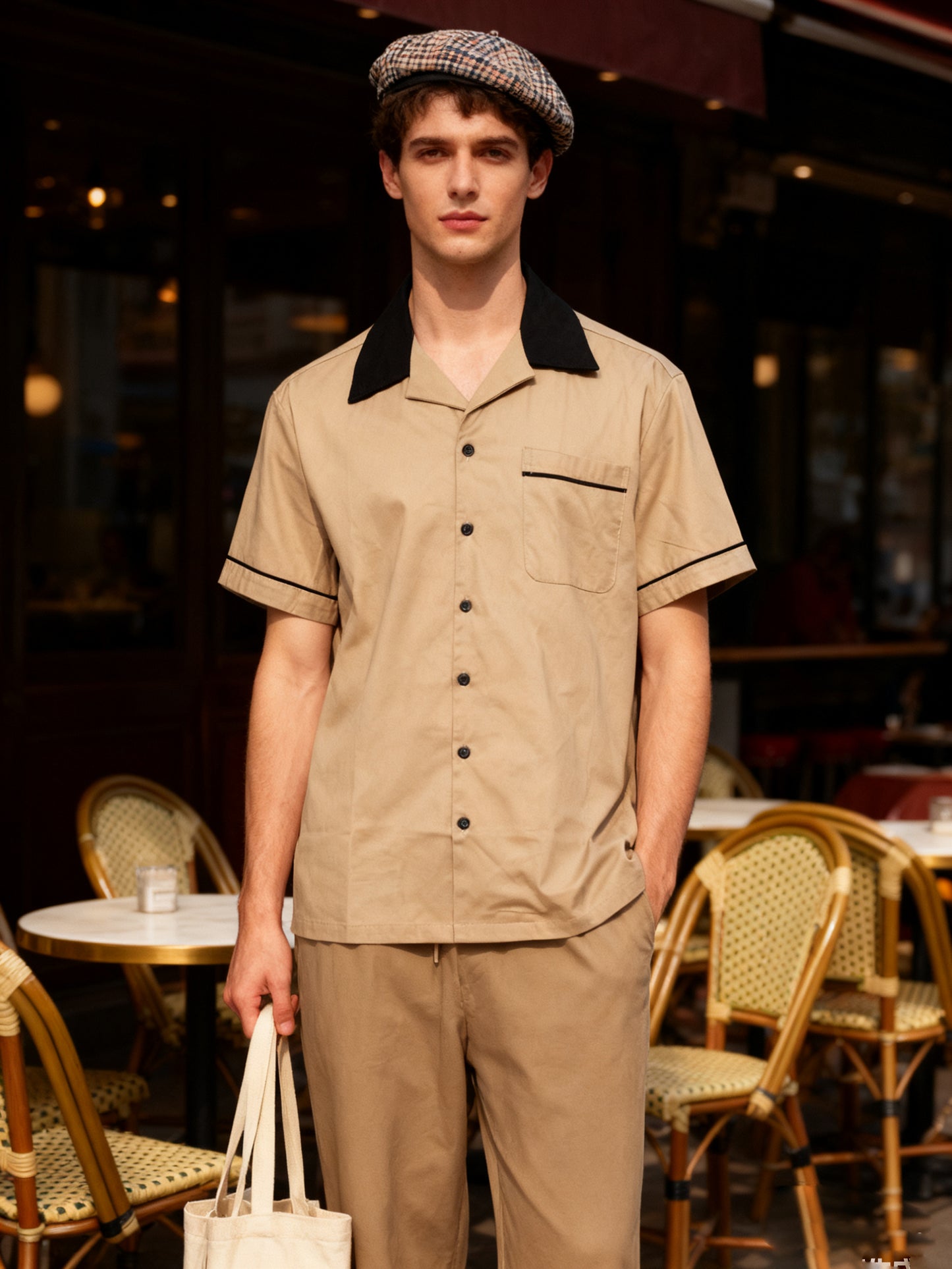 Retro Party Stage Work Shirt for Men - Short Sleeve Cotton Vintage Fashion Casual Top