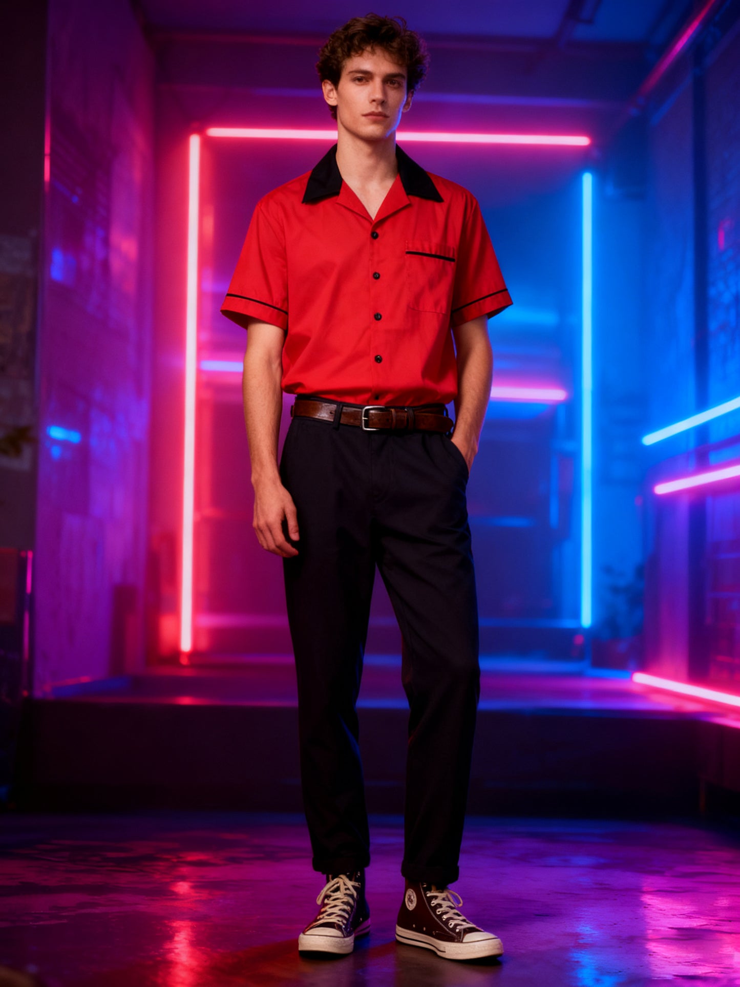 Retro Party Stage Work Shirt for Men - Short Sleeve Cotton Vintage Fashion Casual Top